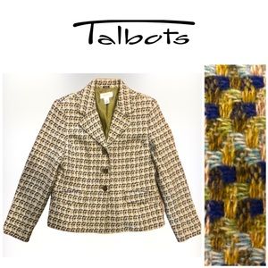 Classic TALBOTS Beautiful Green & Blue Wool Blend Tweed Petite Blazer/Jacket 8P